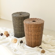 라탄 패턴 원형 햄퍼 60L, 그레이, 그레이_수량_상세페이지참조
