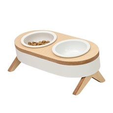 핑크테일 자작나무 방수코팅 스틸프레임 반려동물 식기 묵직한 2구, 2구 화이트, 1개