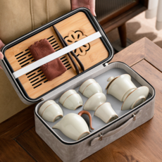 便攜式功夫茶具套組 旅行茶具組, 黃汝旅行茶具-蓋碗, 1個, 34.5*13.5*19.5cm