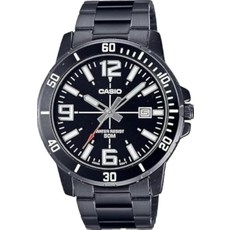 Casio 남성용 엔티서 블랙 IP 스테인레스 스틸 캐주얼 아날로그 스포츠 시계 다이얼 (MTP-VD01B-1BV)