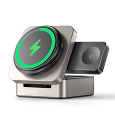 ZeeHoo 3IN1 무선충전기 FoldTrack Qi2 아이폰 & 갤럭시 15W 고속 충전 워치 충전기 이어폰 충전 30W 어댑터 포함, 1개, 샴페인골드