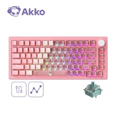 Akko 악코 5075 V3 HE 75% 82키 마그네틱 유무선 자석축 키보드 RGB 백라이트 체리 프로파일 8000Hz 폴링 레이트 PBT 이중사출 키캡, AstroAim Magnetic Switches, Hybrid Pink Transparent