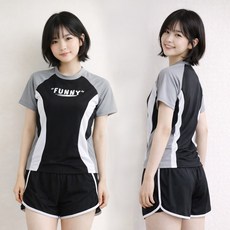 배색 초등 주니어 여아 반팔 강습 생존수영복 세트