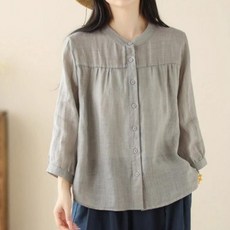 여성 여름 린넨 블라우스 반팔 상의 티셔츠 단추 셔츠 루즈핏 캐주얼 데일리 반팔티 디자인