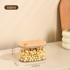 家用透明PET天然竹蓋密封罐五穀雜糧防塵儲物罐零食防潮防蟲收納, 1個, 如圖