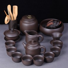 原礦紫砂功夫茶具 家用客廳陶瓷泡茶壺茶杯組 簡約辦公室會客茶器, 1個, 合歡壺16件茶葉罐茶寵組