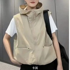 후드 여성여름조끼 포켓 바람막이 집업 민소매