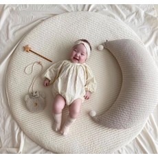 ins風韓國新生寶寶爬爬墊加厚純棉絎縫乳膠圓墊兒童爬行墊遊戲墊, 白色圓邊爬行墊