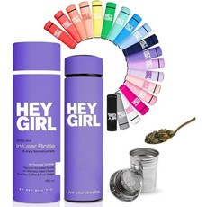 헤이 걸 티 인퓨저 병 450ml - 단열 스테인리스 스틸 물병 디퓨저가 포함된 텀블러 루즈 및 인퓨즈드 워터를 위한 휴대용 여행용 머그컵 여성용 선물, Deep Purple