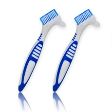 아웃플 틀니용 칫솔 2개 세트 개별 포장 의치 인공치아 양면 브러시 세척 클리닝 휴대용 파랑, 1