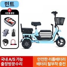 하이모터 편하게나들이 3인용 노인 여성 전기세발자전거 전동자전거 2인용전기자전거, 04. 민트 8A = 30km주행 (3인승), 경량스틸