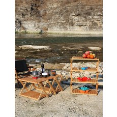 캠핑 우드 쉘프 원목 선반 수납 야외용품 피크닉 접이식테이블 4단, A, 1개