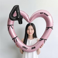해피제이니 블랙 숫자 하트프레임 풍선 생일파티용품세트(프리레터링 시트지 포함) 포토존, 1세트, 4 핑크하트