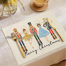 린넨 테이블 매트 2P 식탁보 패드 크리스마스 트리 선택가능, 메리 크리스마스 2p