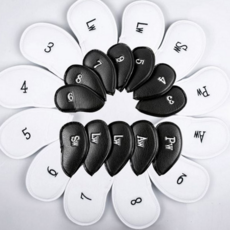 골프 아이언 커버 가죽 레자 골프클럽 골프채 아이언 커버 용품 세트 액세서리, 블랙