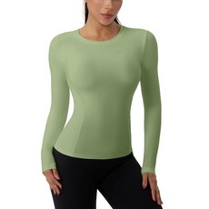 LEICHR 여성용 긴소매 압박 셔츠 운동 자외선 차단 운동 베이스 레이어 탑 스포츠 장비 요가 러닝 카키#51-2 S