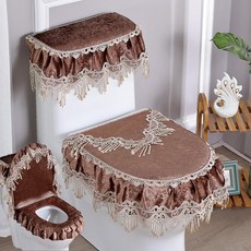 [다있지롱] 이태리 벨벳 레이스 지퍼 변기 매트 세트, 커피 리야 3개 세트, 1세트