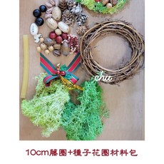 微景小舖 聖誕花環DIY材料包 聖誕節裝飾 永生花材料, 1個, 10cm藤圈+種子花圈材料包(非成品)