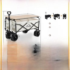 대형 야외 캠핑 트레일러 유모차 접이식 핸드 푸시 여행 캠프장 리클라이닝 견인차, 1개, 4. 【확대형 고강도 + 테이블】 화이트 충격 흡수 항