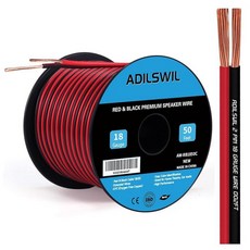 ADILSWIL스피커와이어케이블 18게이지 100FT 18/2 AWG CCA 레드 블랙 와이어 2 도체 본딩 짚 저전압 DC 12V/24V 스테레오 오디오 경차 CL2 후크업, 18AWG 15.2m OFC