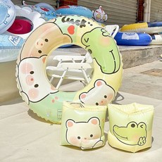 튜브 바캉스 해먹 어깨 침대튜브 바캉스용품, 1개, 70 그린 작은 악어 20-40 + 팔걸이