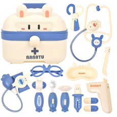 토끼 가방 보관함 작동 병원놀이 세트, blue, 2개