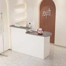 안내 데스크 업소용 가계 인포 캐셔 카운터 매장 인포데스크, 80x50x105cm, 회색호두+흰색캐비닛(호가왼쪽을향함)바에서서바라
