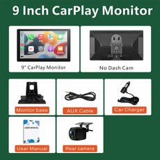 9인치 무선 CarPlay 차량용 스크린 (CarPlay 및 Android Auto 호환) 휴대용 카 스테레오 GPS 네비게이션 플러그 앤 플레이, with rear cam