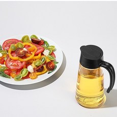 Mistifi 自動開合油壺 600ml 玻璃防漏調料瓶 醬油醋壺 四色可選, 1個, 曜石黑