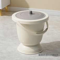 DFMEI 便攜馬桶痰盂孕婦成人老人冬季起夜小便桶帶蓋防臭夜壺醫院用家用, 1個, 矮款(奶油白)不帶圈:如圖