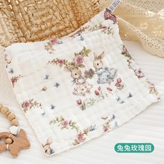 桃園出貨 口水巾 夏季薄款嬰兒三角巾 防水圍兜 嬰兒口水巾紗布毛巾兒童小方巾純棉 口水巾嬰兒全棉360吸水圍嘴非防水新, 兔兔玫瑰園-方巾【30*30cm】, 1個