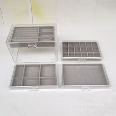 四層透明壓克力珠寶收納盒，多隔層絨盤飾品整理盒