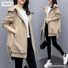 여성 봄 가을 후드 긴팔 캐주얼 지퍼집업 하프기장 루즈핏 바람막이 자켓 점퍼