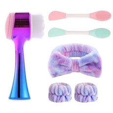 수동 페이셜 클렌징 브러시 투인원 스킨 케어 페이스 헤드밴드 손목 밴드 세트 마스크 2개 6개 그라데이션 퍼플 236820