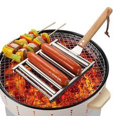 핫도그 그릴 스테인레스 롤링 바베큐 구이판 이동식 분리형 캠핑 야외용, 소형 165x140x15mm