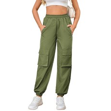TSMNZMU 여성용 카고 팬츠 하이 웨이스트 낙하산 바지 캐주얼 댄스 하의 지퍼 포켓 하이킹 전투 팬츠 초록색. 121132