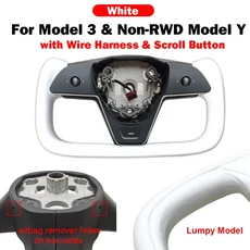 Carbar 새로운 업그레이드 377mm 요크 스티어링 휠 Tesla Model 3 모델 Y 2018 난방 장치가있는 카 핸들, 01 M3 MY White Wire