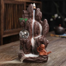 紫砂檀香香薰爐 高山流水LED燈倒流香爐 家居飾品擺件, 禪意山水LED燈