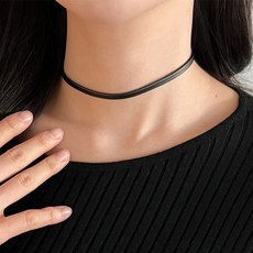 아이루리 블랙 가죽 한줄 얇은 초커 밴드 choker 짧은 목걸이 심플 데일리