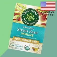 전통 약초 릴렉스 이뮨 영지 따뜻한 향신료 카페인 프리 포장 티백 16개 0.99온스 28g Traditional Medicinals Organic Stress Ease Imm, 1