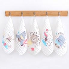 優貝選 俏皮圖案純綿柔軟嬰幼兒水洗六層紗布方巾 五件組