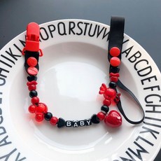 嬰兒奶嘴防掉鏈[2送1]寶寶牙膠防掉鏈奶嘴玩具防丟繩咬咬樂防掉帶便携式 带铃铛玩具防丟帶, 黑色米奇愛心鈴鐺, 1個