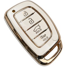 바이어블 현대 일렉트릭 포터 소나타 아반떼 올뉴투싼 호환 자동차 tpu 스마트키 케이스 키홀더 키커버 4버튼, 4버튼 C타입 화이트골드 (VA-TA35)