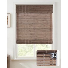 UNISHADES 노 드릴 무선 대나무 로마 쉐이드 빛 필터링 우븐 디자인 창문용 쉬운 설치 부드러운 햇빛 확산 창문 사이즈 너비 91.4cm x 높이 182.9cm(3