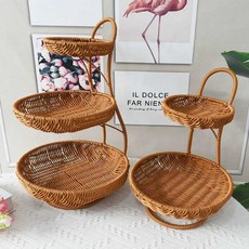 베이커리 2단 3단 라탄바스켓 쿠키 진열 스탠드 트레이 원형, 1개, (2 단)