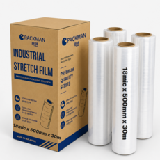 팩맨 스트레치필름 4롤 1박스 18mic 500mm 공업용포장랩 자동랩핑 기계 공용 Industrial Wrap (18마이크론 * 500mm * 300미터), 4개, 투명 4개, 투명