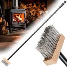 벽난로 와이어 브러시 빗자루 - 내열성 스틸 빗살 단단한 크레오소트/그을음/재 제거 깊은 인서트/나무 스토브/난로/그릴 그레이트/카마도용 149.9cm59인치 조절 가능한, 벽난로 와이어 브러시 빗자루 - 내열성 스틸 빗살, 단