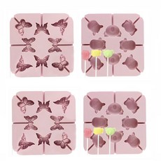 Nolepe 실리콘 초콜릿 롤리팝 덮개 없는 8구 베이킹몰드 2종 세트 스틱 5개 포함, 2개, 핑크 코끼리 + 기린, 핑크 나비