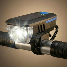 몬스터 자전거라이트 후레쉬 전조등 태양광충전 전자벨 겸용, 1개, 블루