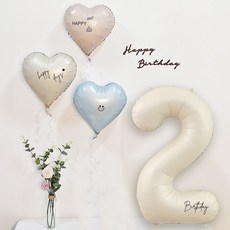 올리브파티 밀키파스텔 하트 호일 풍선 가랜드 숫자 생일 풍선 세트, 1세트, 숫자2